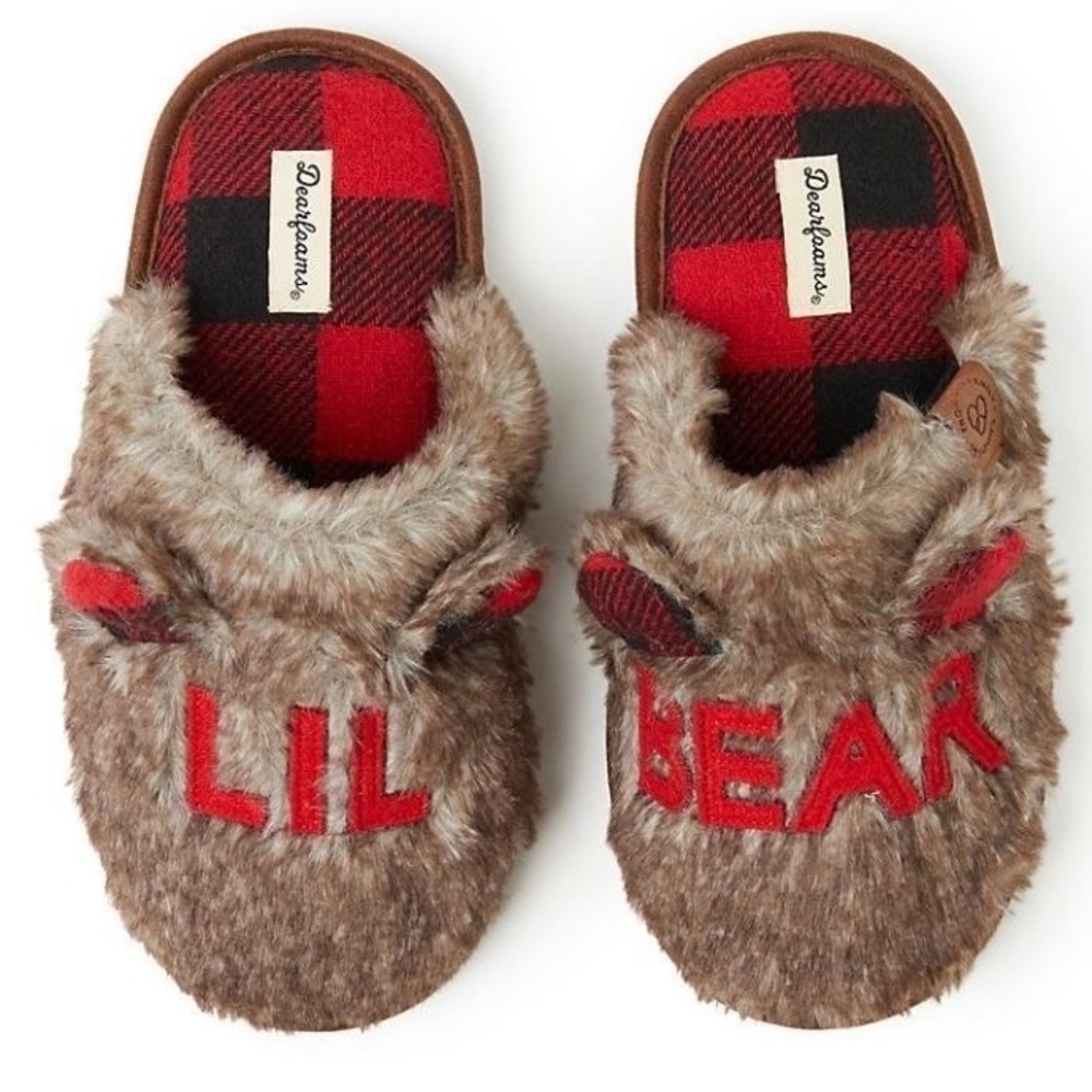 Kid's NWT Dearfoams "Lil Bear" Faux Fur Scuff Slippers 2-3
